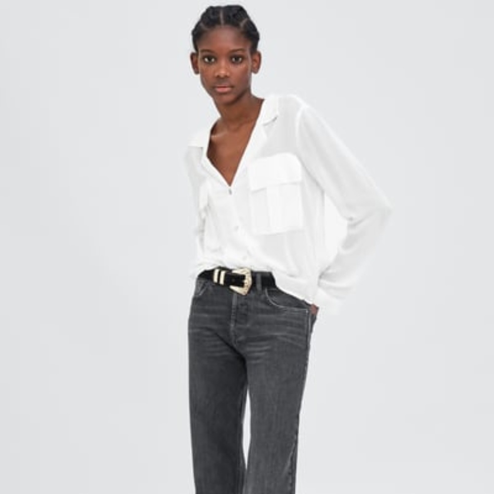 ZARA- LONG SLEEVE BUTTON DOWN BLOUSE
